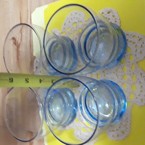 Vintage Libbey Set of 4 Lt Blue Azure Wide Mouth Stackable Glasses. - Picture 10 of 10